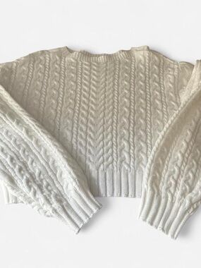 SHEIN Cream Cable-Knit Crewneck Sweater